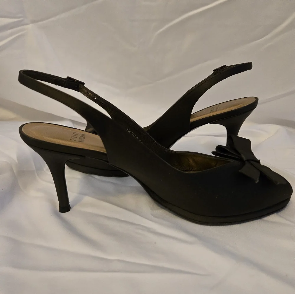 Stuart Weitzman Brown Satin Bow Peep Toe Heels | Size 10 - Picture 3 of 8